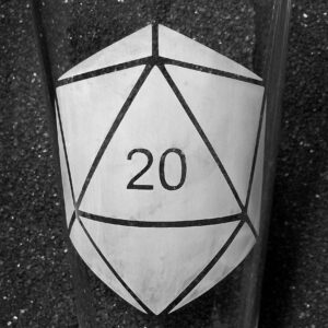 D20 die dice etched pint glass tumbler DnD Dungeons & Dragons