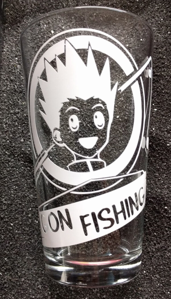 Hunter x Hunter fanart Gon Fishing etched pint glass water tumbler