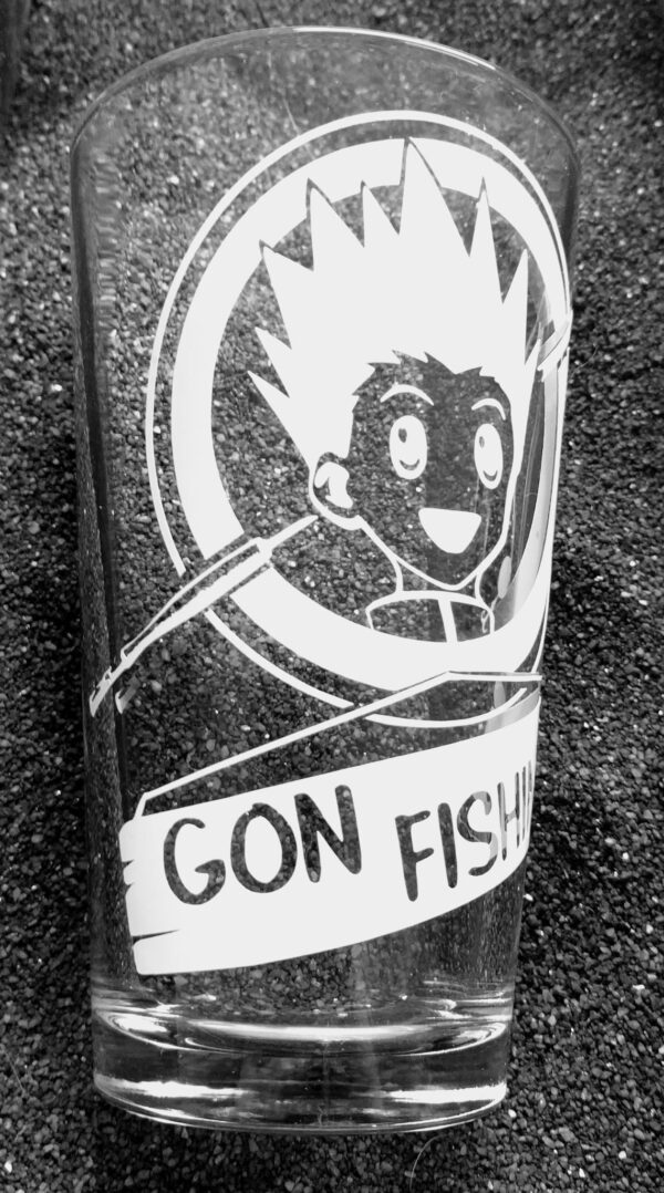 Hunter x Hunter fanart Gon Fishing etched pint glass water tumbler - Image 2