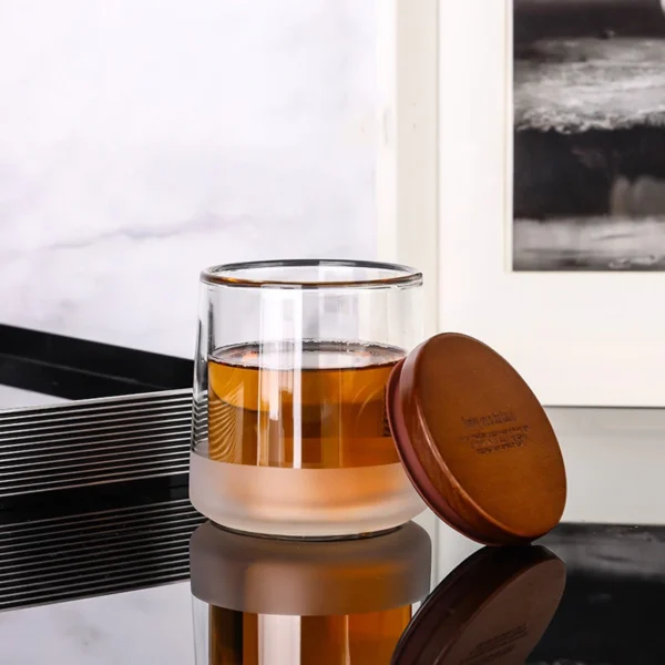 Frosted Double Layer Wine Rock Rum Glass Luxury Drinking Glass Whisky Cup Unique Double Wall Whiskey Glass With Lid - Image 2
