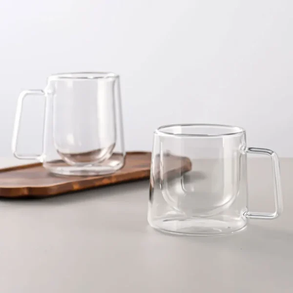 Clear Double Wall Glasses Coffee Cup 250ml 300ml Borosilicate Double Layer Heat Resistant Handle Glass Mug - Image 2