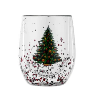 Custom Double Walled Glasses Borosilicate Double Layer Cup 300ml Heat Resistant Christmas Gift Stemless Wine Glass