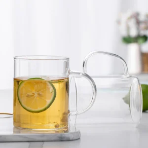 450ml Customized Logo Single Wall Lead Free Clear Borosilicate Glass Coffee Mugs With Handle