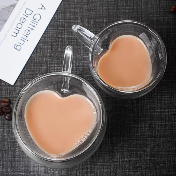 Clear Heat Resistant Glass Coffee Mugs Heart Shaped Cup Double Wall Espresso Borosilicate Glass Mug - Image 2