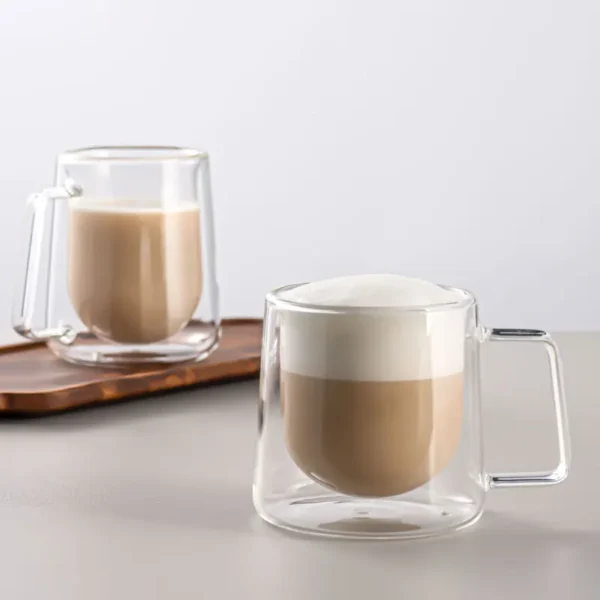 Clear Double Wall Glasses Coffee Cup 250ml 300ml Borosilicate Double Layer Heat Resistant Handle Glass Mug - Image 3