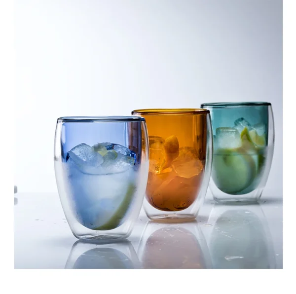 Colored Custom Borosilicate Double Wall Glasses Tumbler Cups Highball Water Mug Double Layer Drinking Glass - Image 5