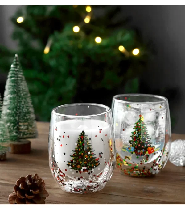 Custom Double Walled Glasses Borosilicate Double Layer Cup 300ml Heat Resistant Christmas Gift Stemless Wine Glass - Image 4