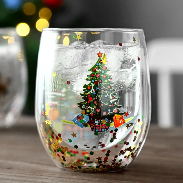 Custom Double Walled Glasses Borosilicate Double Layer Cup 300ml Heat Resistant Christmas Gift Stemless Wine Glass - Image 3