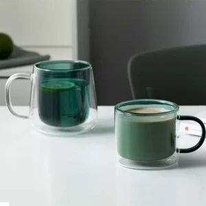 Custom Double Wall Glasses Coffee Cup Borosilicate Green Heat Resistant Colored Glass Mug
