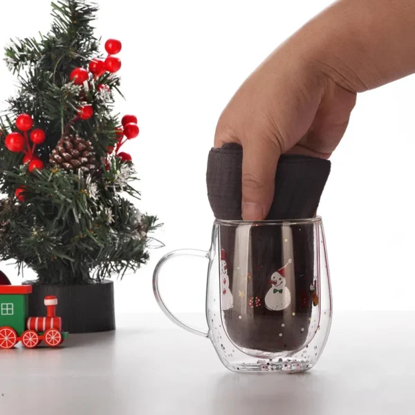 Custom Double Walled Glass Mugs Borosilicate Double Layer Cup 300ml Heat Resistant Christmas Gift Glass Mug - Image 5