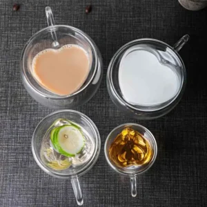 Clear Heat Resistant Glass Coffee Mugs Heart Shaped Cup Double Wall Espresso Borosilicate Glass Mug