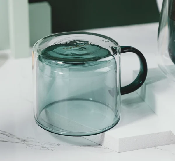 Custom Double Wall Glasses Coffee Cup Borosilicate Green Heat Resistant Colored Glass Mug - Image 5