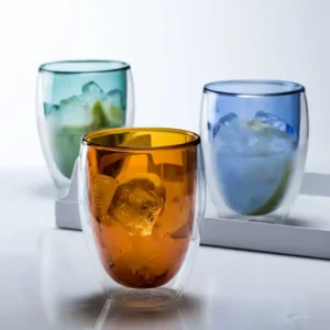 Colored Custom Borosilicate Double Wall Glasses Tumbler Cups Highball Water Mug Double Layer Drinking Glass