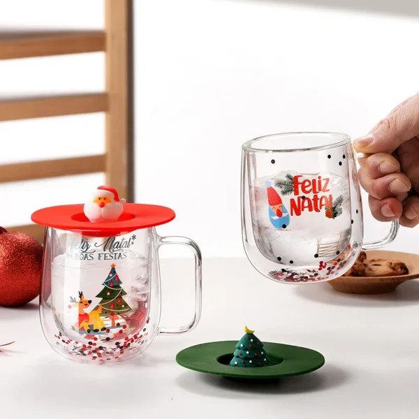 Custom Double Walled Glass Mugs Borosilicate Double Layer Cup 300ml Heat Resistant Christmas Gift Glass Mug - Image 6