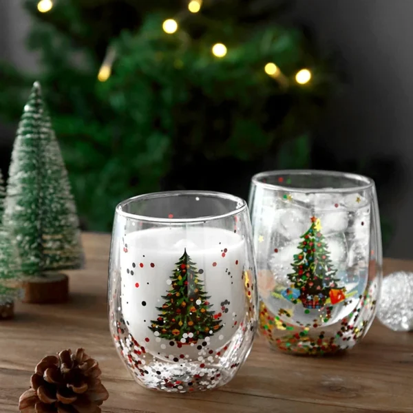 Custom Double Walled Glasses Borosilicate Double Layer Cup 300ml Heat Resistant Christmas Gift Stemless Wine Glass - Image 6