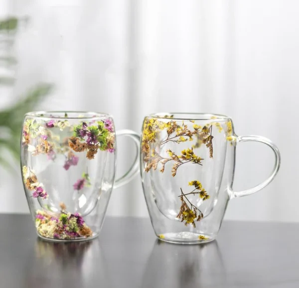 Custom Flower Glass Coffee Cup Gift 330ml Color Borosilicate Double Layer Heat Resistant Double Wall Glass Mug - Image 6