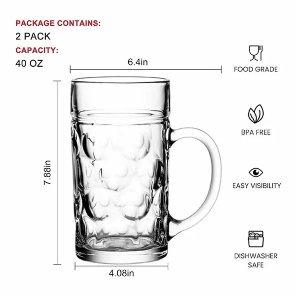 Large Heavy Bottom Custom Logo 1 Litre Dinking German Beer Glass Mug Stein - Image 2