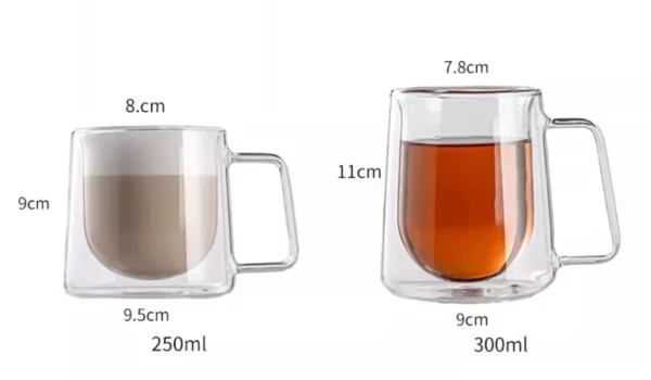 Clear Double Wall Glasses Coffee Cup 250ml 300ml Borosilicate Double Layer Heat Resistant Handle Glass Mug - Image 6