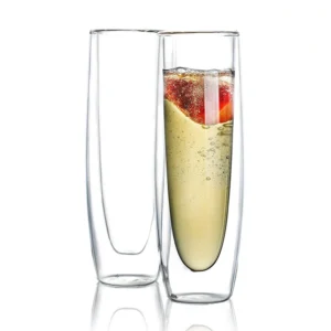 Luxury Wedding Champagne Flutes Glasses Cocktail 5oz Custom Double Wall Borosilicate Stemless Champagne Glass