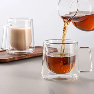 Clear Double Wall Glasses Coffee Cup 250ml 300ml Borosilicate Double Layer Heat Resistant Handle Glass Mug