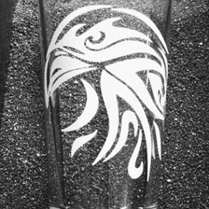 Hawk Tattoo etched pint glass tumbler cup